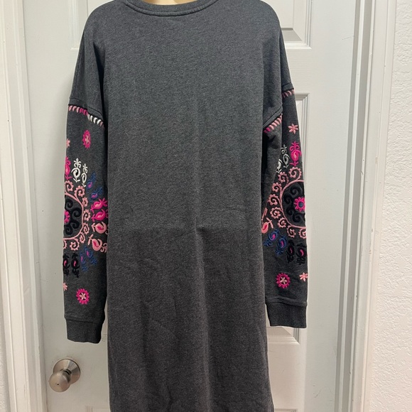 BODEN Jasmine Gray Sweater Dress Embroidered Sleeves - Size 12 L/ 12 Long- EUC - Picture 10 of 12
